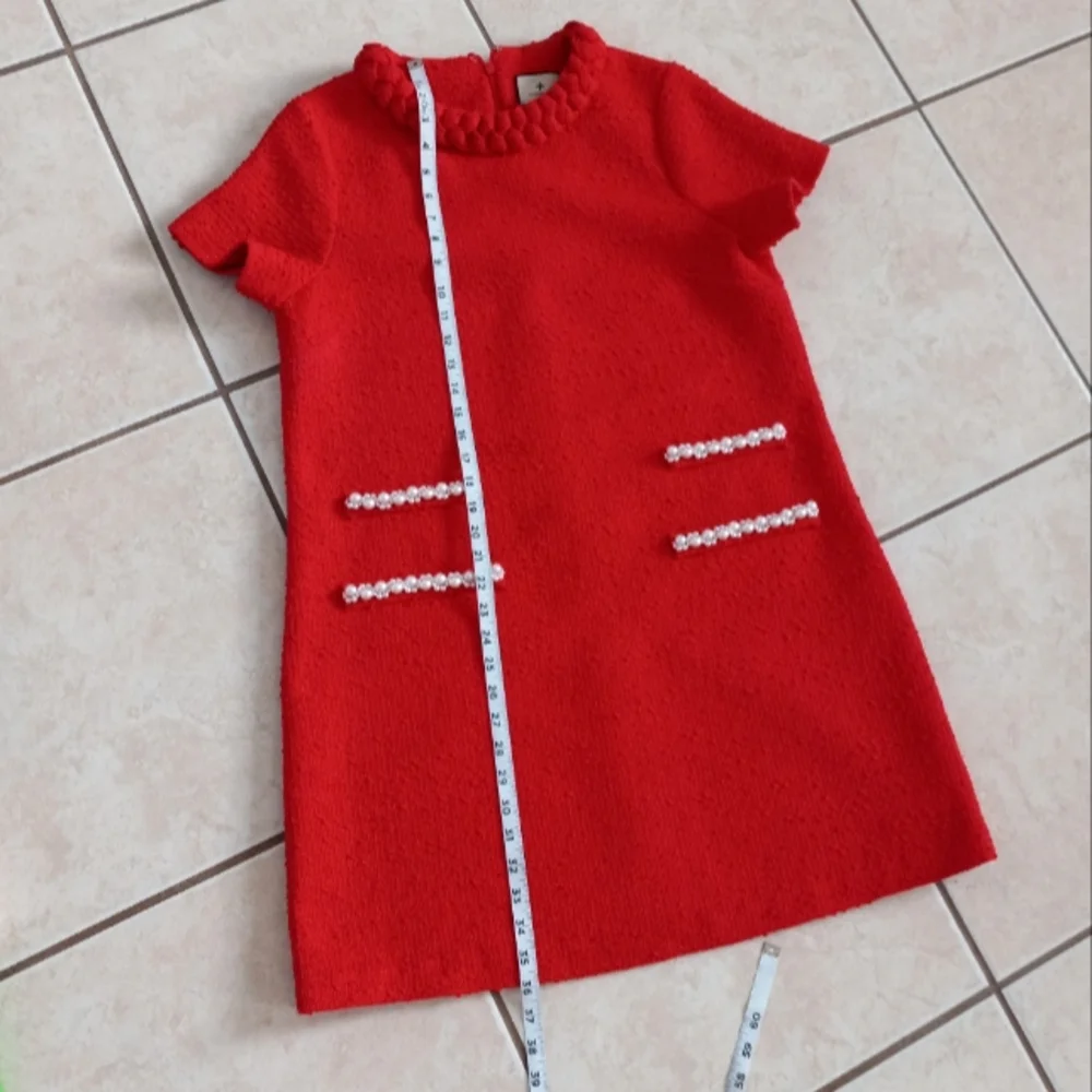 Tuckernuck Red Tweed Jackie Dress Pearl Embellishment L - Picture 15 of 16